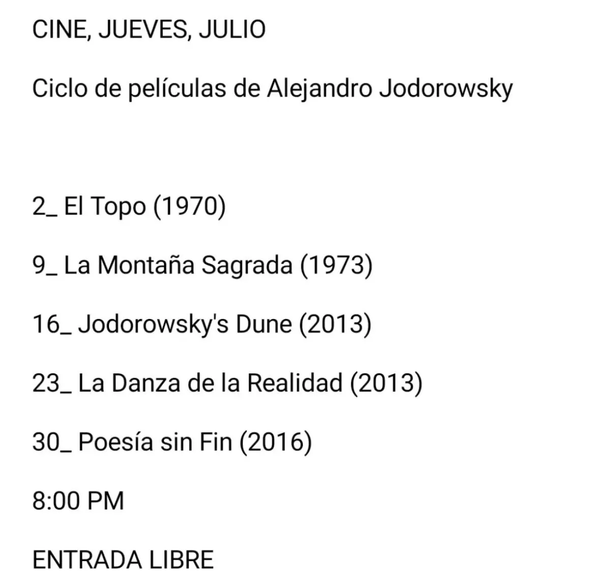 Alejandro Jodorowsky Film Cycle