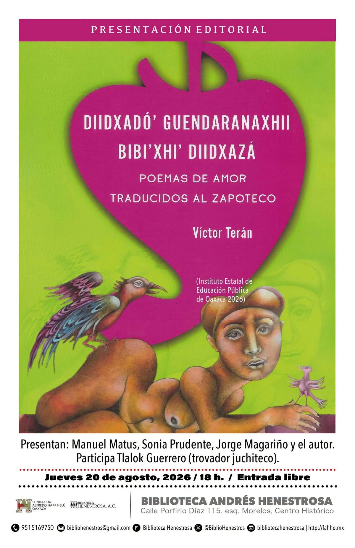 Presentación editorial: “Diidxadó guendaranaxhii bibi'xhi' diidxazá” de Victor Terán