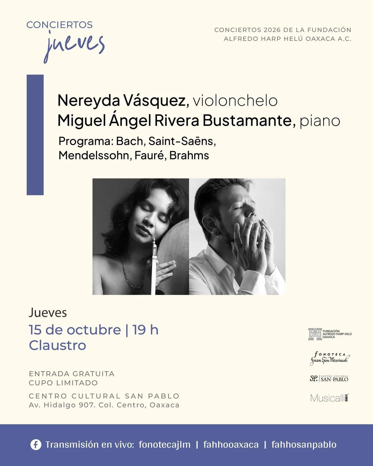 Concert: Nereyda Vásquez (cello) & Miguel Ángel Rivera Bustamante (piano)